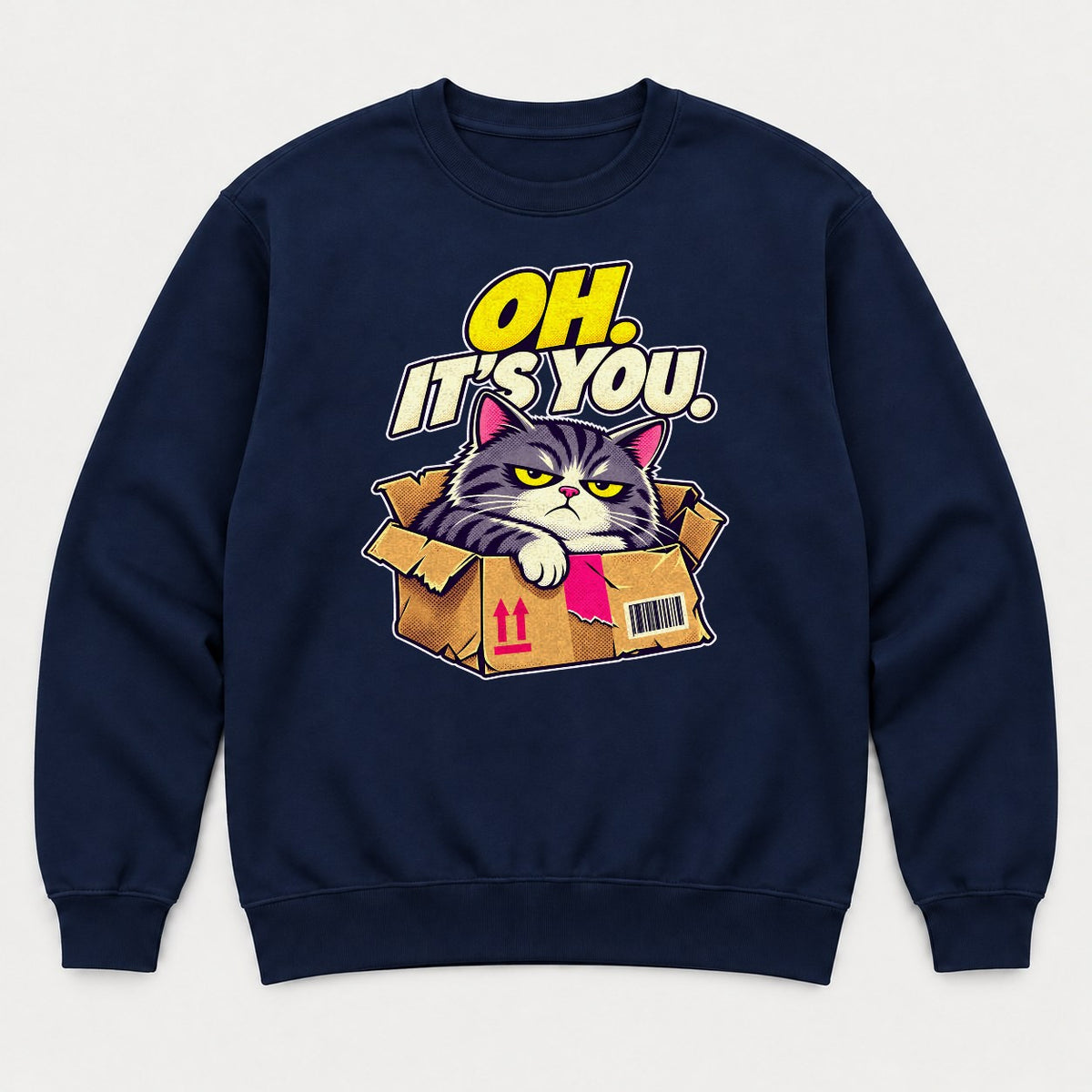 Oh. It's You. Grumpy Cat in Box Graphic T-Shirt & Sweatshirt - Sweatshirt Navy Front