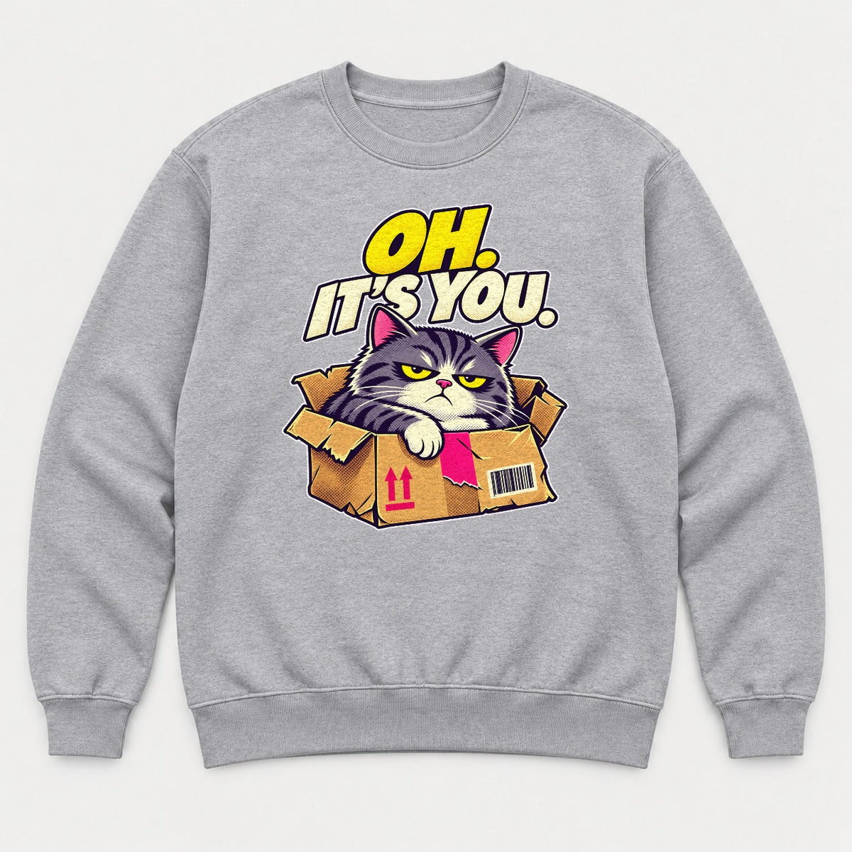 Oh. It's You. Grumpy Cat in Box Graphic T-Shirt & Sweatshirt - Sweatshirt Sport Grey Front