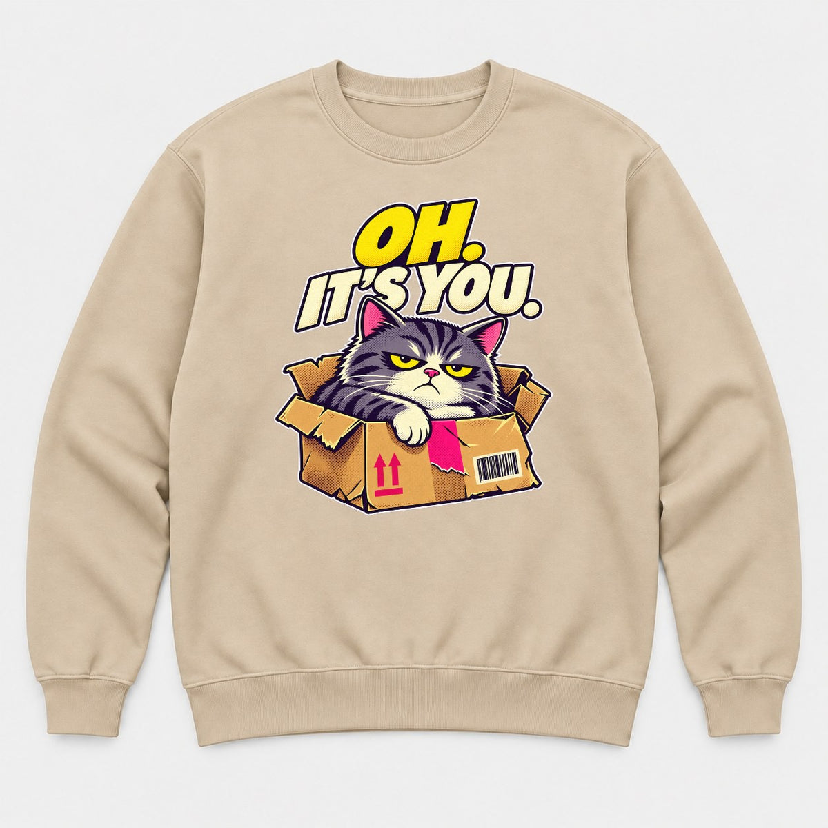 Oh. It's You. Grumpy Cat in Box Graphic T-Shirt & Sweatshirt - Sweatshirt Sand Front
