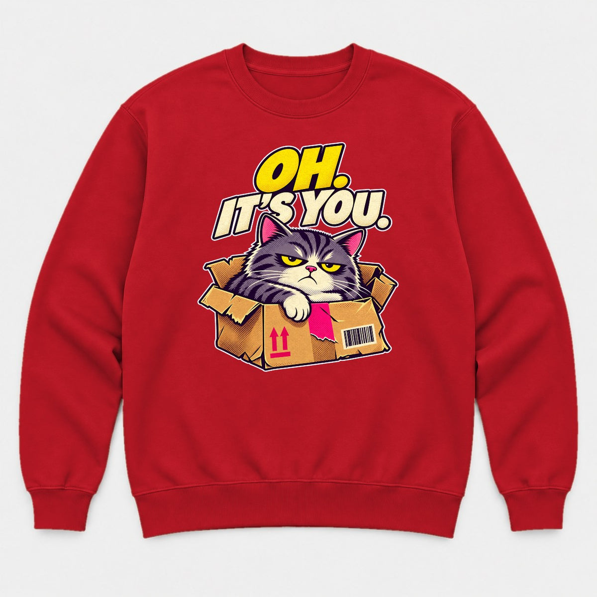 Oh. It's You. Grumpy Cat in Box Graphic T-Shirt & Sweatshirt - Sweatshirt Red Front