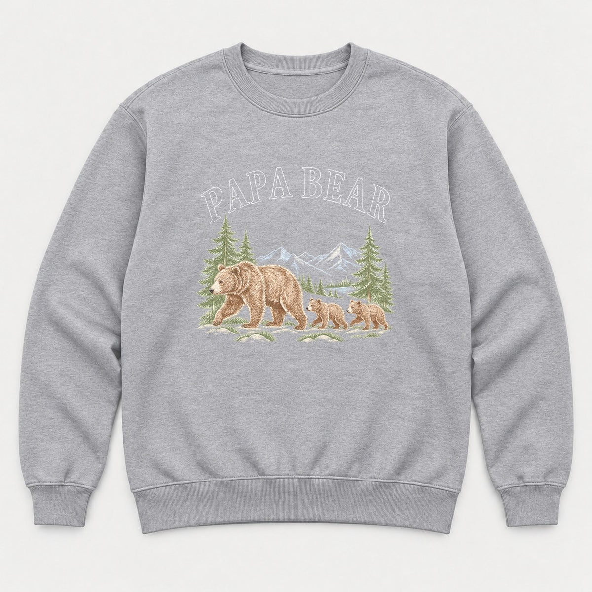 Papa Bear Vintage Mountain Forest Bear Family Graphic T-Shirt & Sweatshirt - Sweatshirt Sport Grey Front