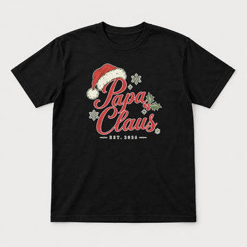 Papa Claus Est. 2026 Santa Hat Christmas Graphic T-Shirt & Sweatshirt - Tshirt Black Front