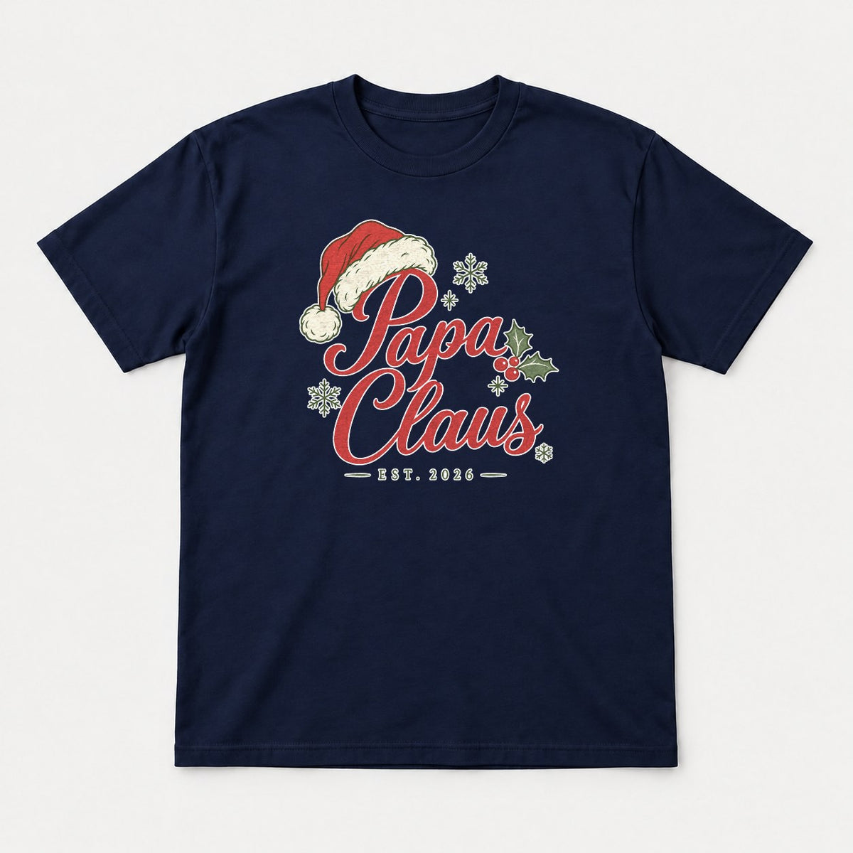 Papa Claus Est. 2026 Santa Hat Christmas Graphic T-Shirt & Sweatshirt - Tshirt Navy Front