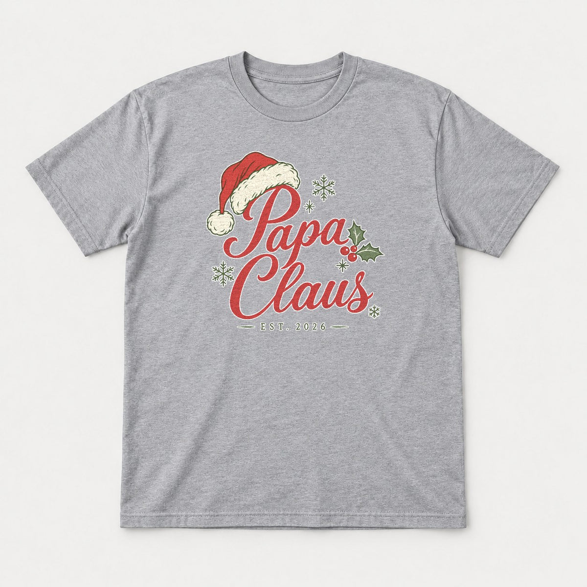 Papa Claus Est. 2026 Santa Hat Christmas Graphic T-Shirt & Sweatshirt - Tshirt Sport Grey Front