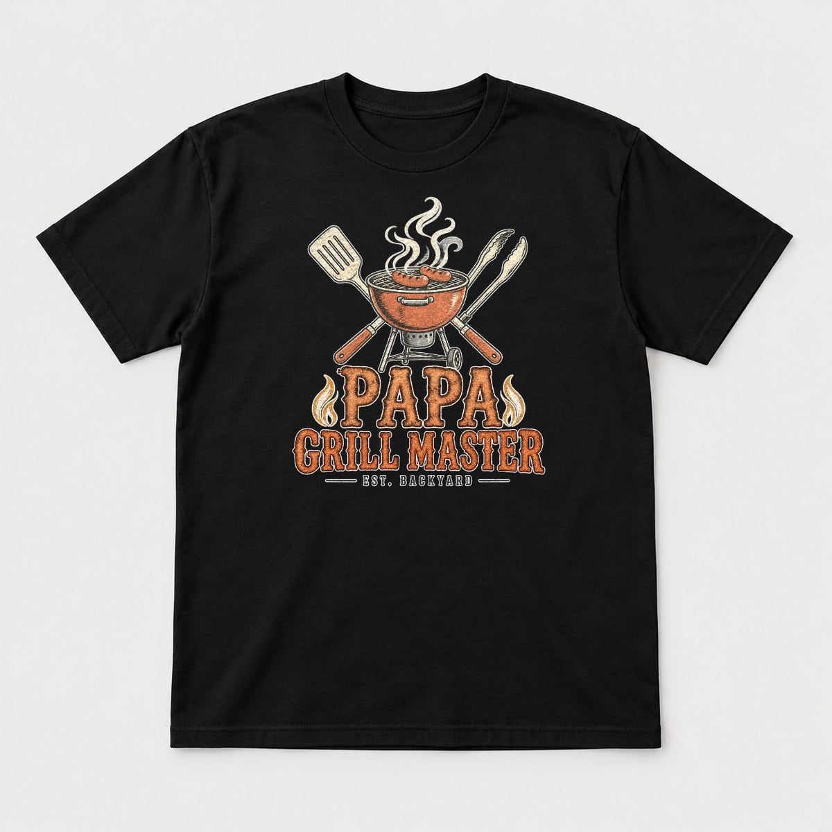 Papa Grill Master Retro BBQ Graphic T-Shirt & Sweatshirt - Tshirt Black Front