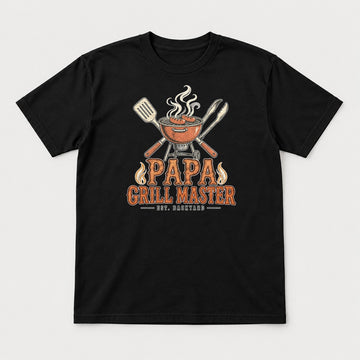 Papa Grill Master Retro BBQ Graphic T-Shirt & Sweatshirt - Tshirt Black Front