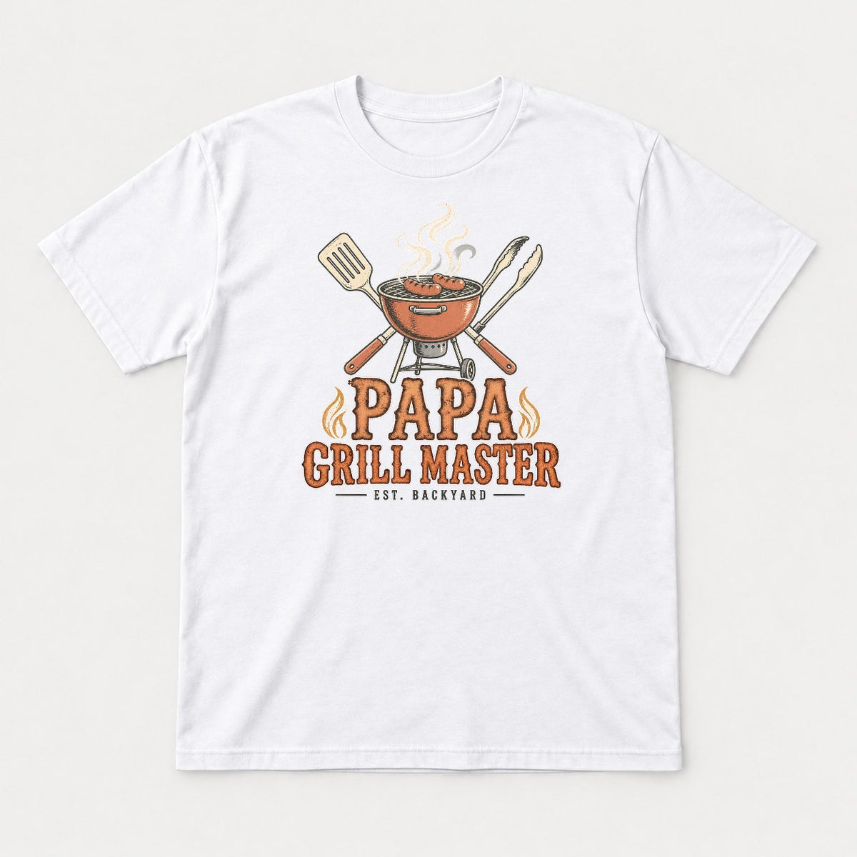 Papa Grill Master Retro BBQ Graphic T-Shirt & Sweatshirt - Tshirt White Front