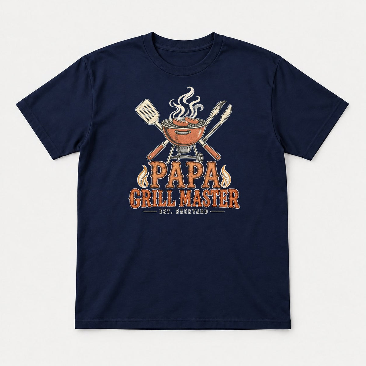 Papa Grill Master Retro BBQ Graphic T-Shirt & Sweatshirt - Tshirt Navy Front