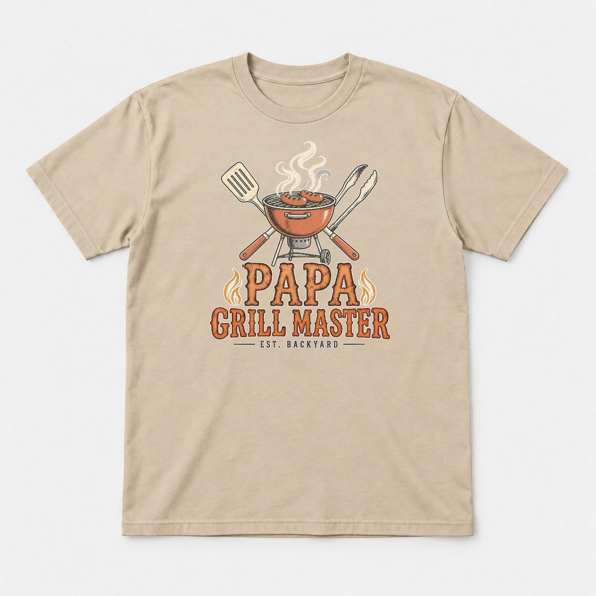 Papa Grill Master Retro BBQ Graphic T-Shirt & Sweatshirt - Tshirt Sand Front