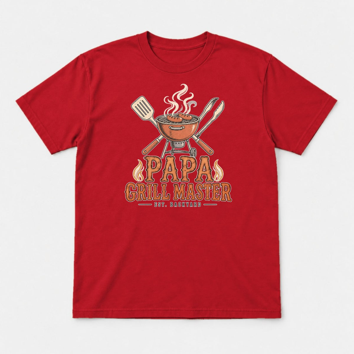 Papa Grill Master Retro BBQ Graphic T-Shirt & Sweatshirt - Tshirt Red Front