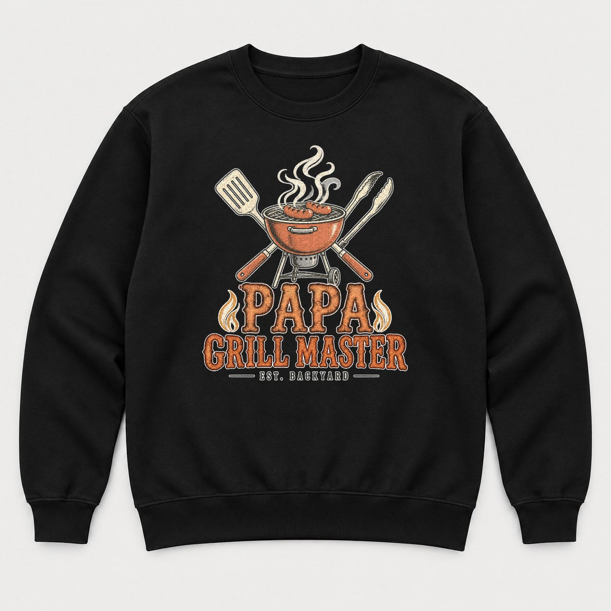 Papa Grill Master Retro BBQ Graphic T-Shirt & Sweatshirt - Sweatshirt Black Front