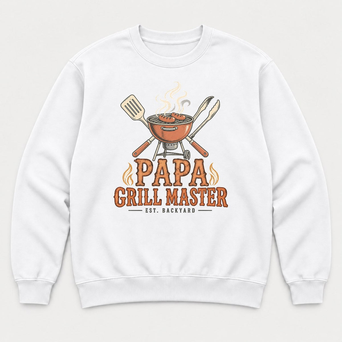 Papa Grill Master Retro BBQ Graphic T-Shirt & Sweatshirt - Sweatshirt White Front