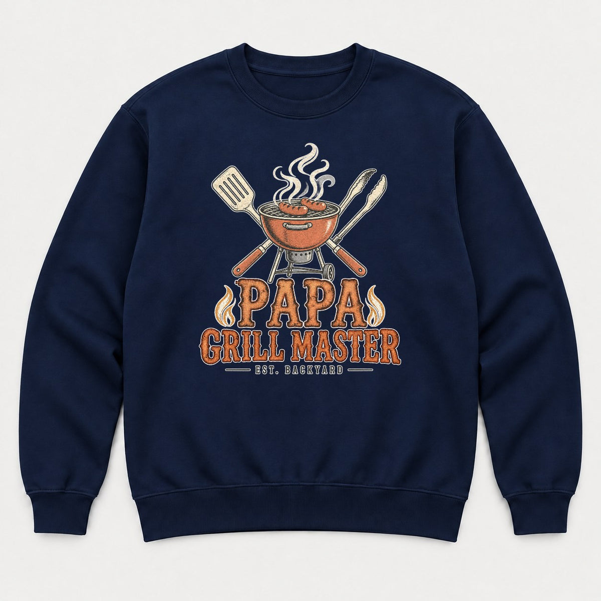 Papa Grill Master Retro BBQ Graphic T-Shirt & Sweatshirt - Sweatshirt Navy Front