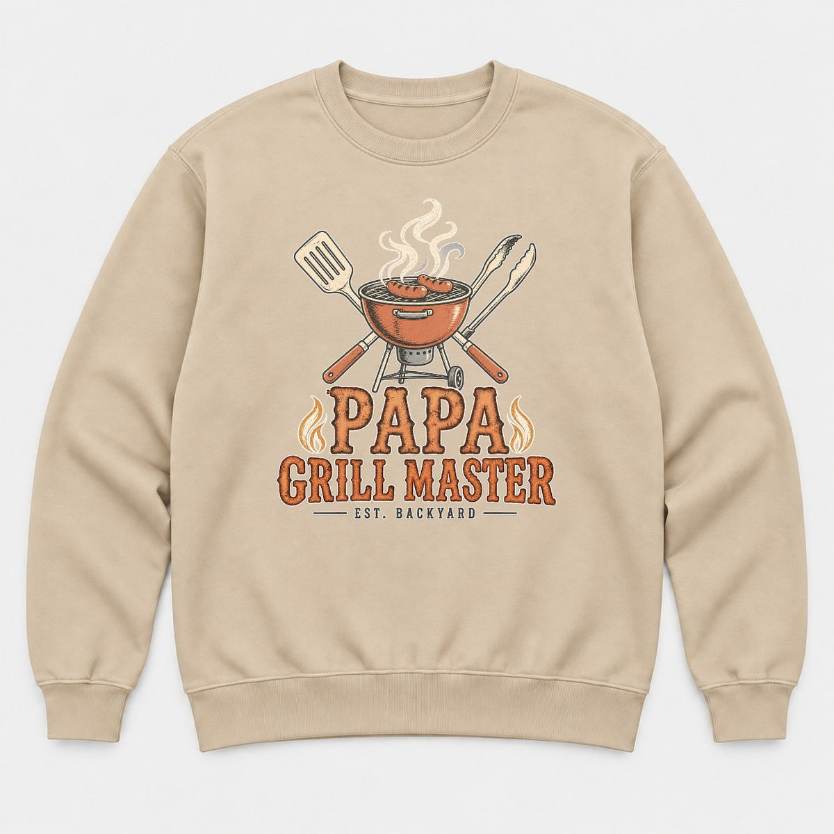 Papa Grill Master Retro BBQ Graphic T-Shirt & Sweatshirt - Sweatshirt Sand Front