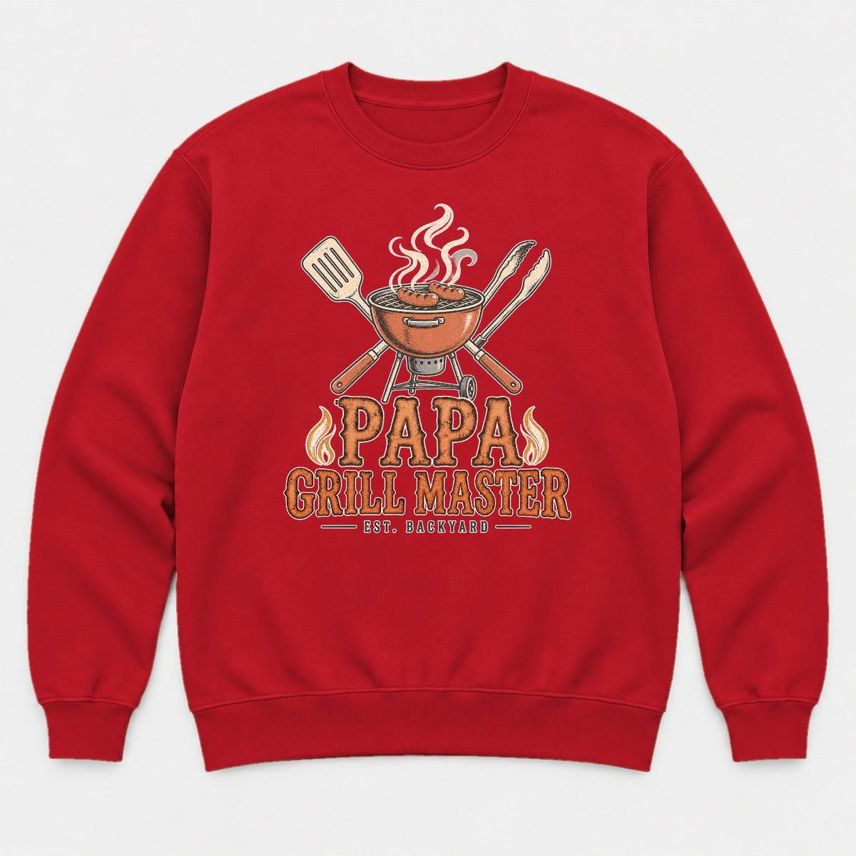 Papa Grill Master Retro BBQ Graphic T-Shirt & Sweatshirt - Sweatshirt Red Front