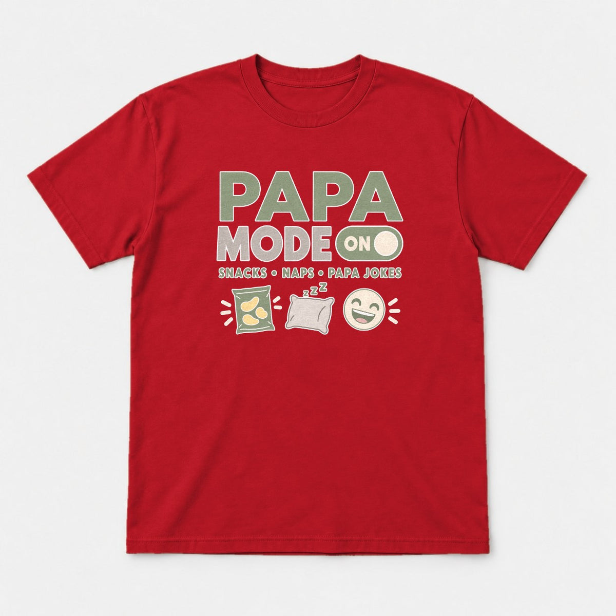 Papa Mode On Snacks Naps Papa Jokes Funny Dad Graphic T-Shirt & Sweatshirt - Tshirt Red Front