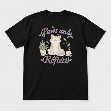 Paws and Reflect Meditating Cat Lavender Graphic T-Shirt & Sweatshirt - Tshirt Black Front