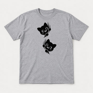 Peeking Black Cat Claw Scratch Graphic T-Shirt & Sweatshirt - Tshirt Sport Grey Front