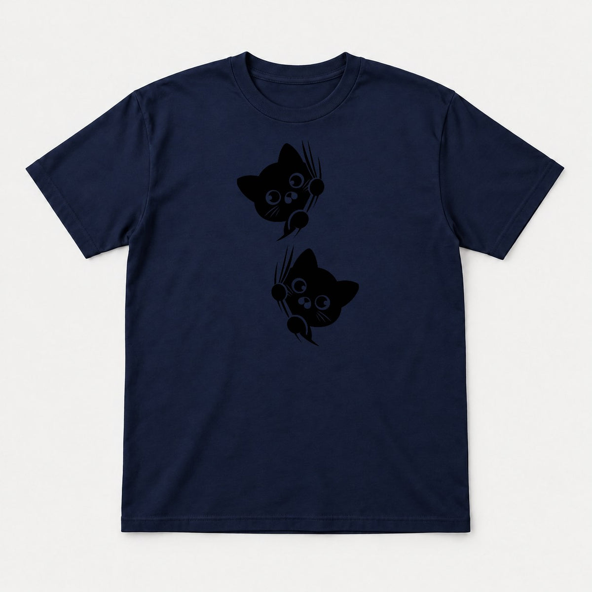 Peeking Black Cat Claw Scratch Graphic T-Shirt & Sweatshirt - Tshirt Navy Front