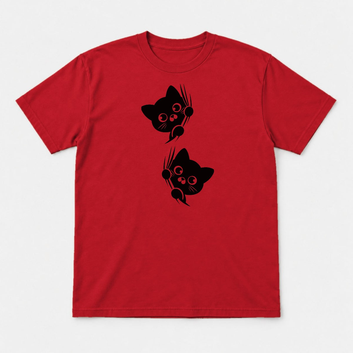 Peeking Black Cat Claw Scratch Graphic T-Shirt & Sweatshirt - Tshirt Red Front