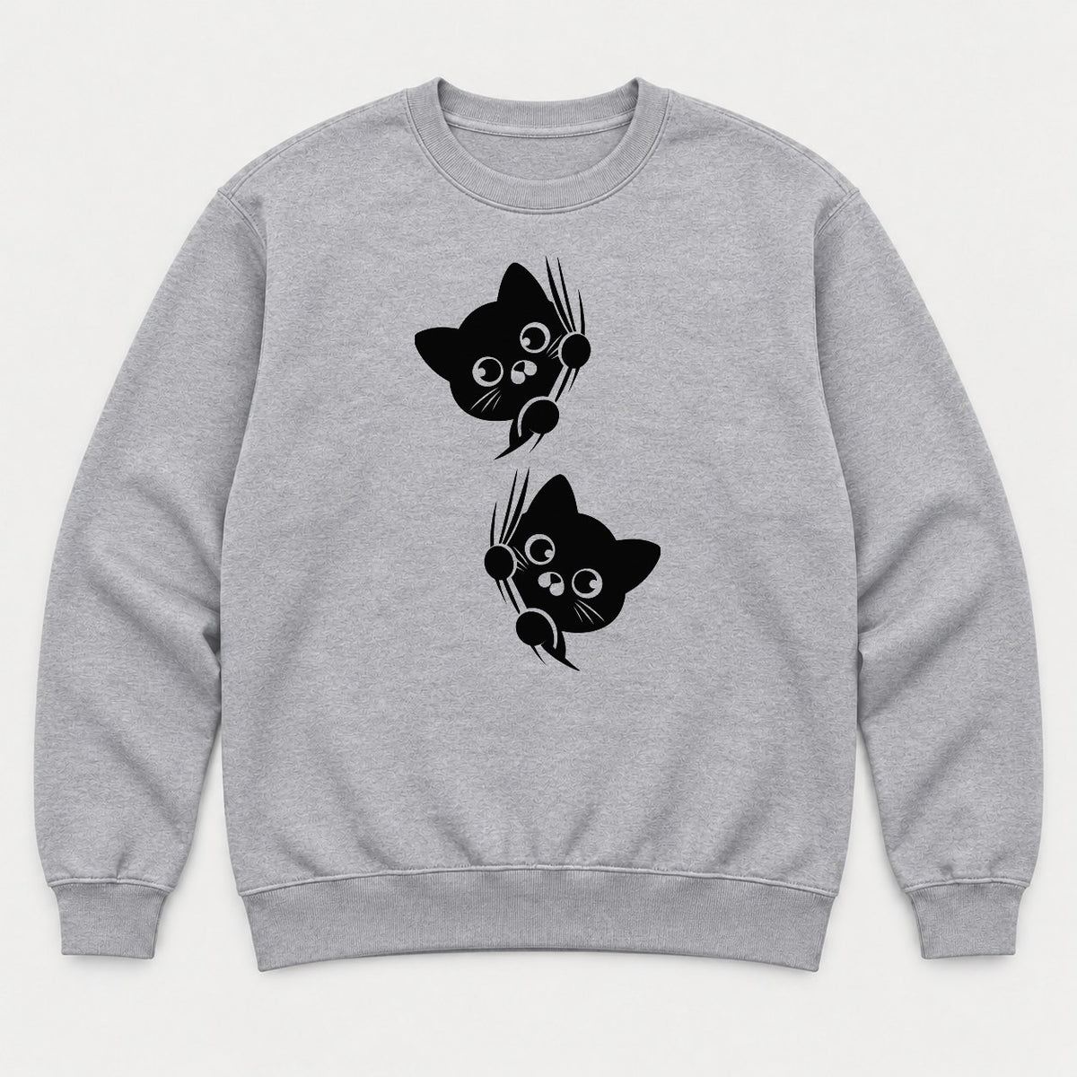 Peeking Black Cat Claw Scratch Graphic T-Shirt & Sweatshirt - Sweatshirt Sport Grey Front