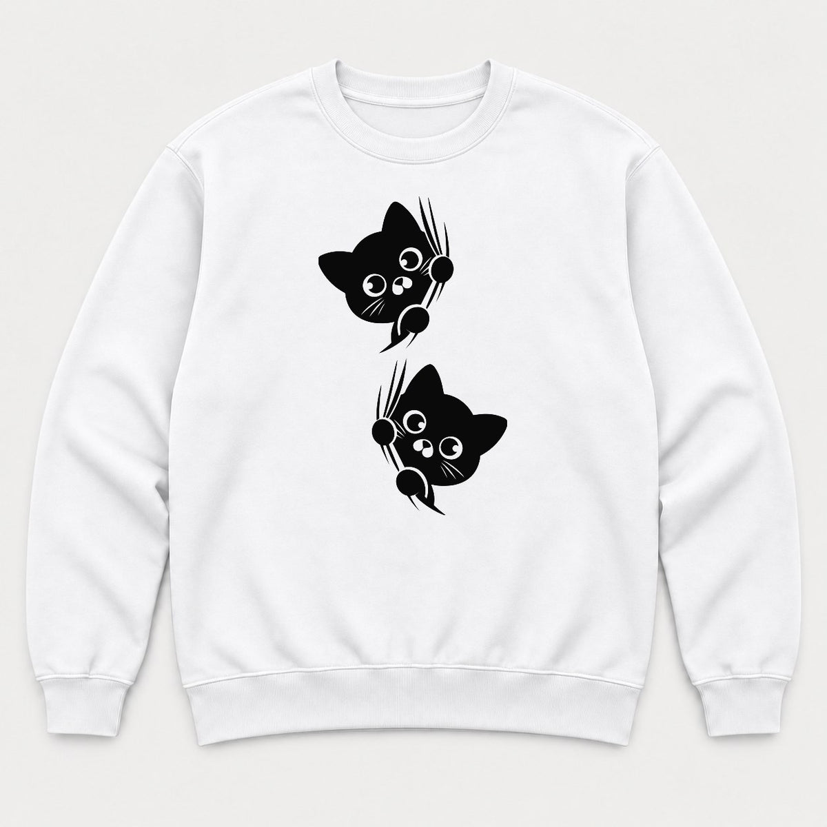 Peeking Black Cat Claw Scratch Graphic T-Shirt & Sweatshirt - Sweatshirt White Front