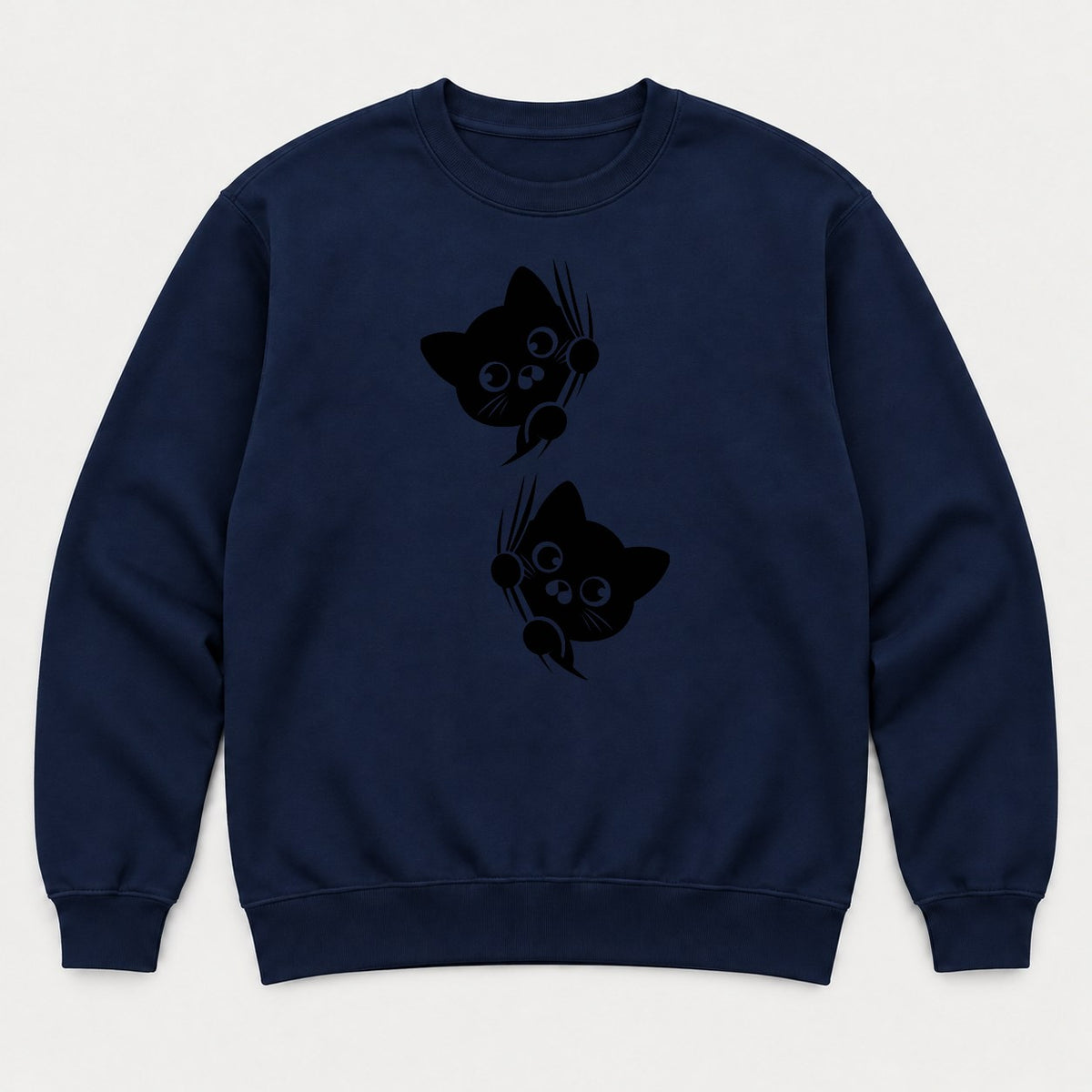 Peeking Black Cat Claw Scratch Graphic T-Shirt & Sweatshirt - Sweatshirt Navy Front