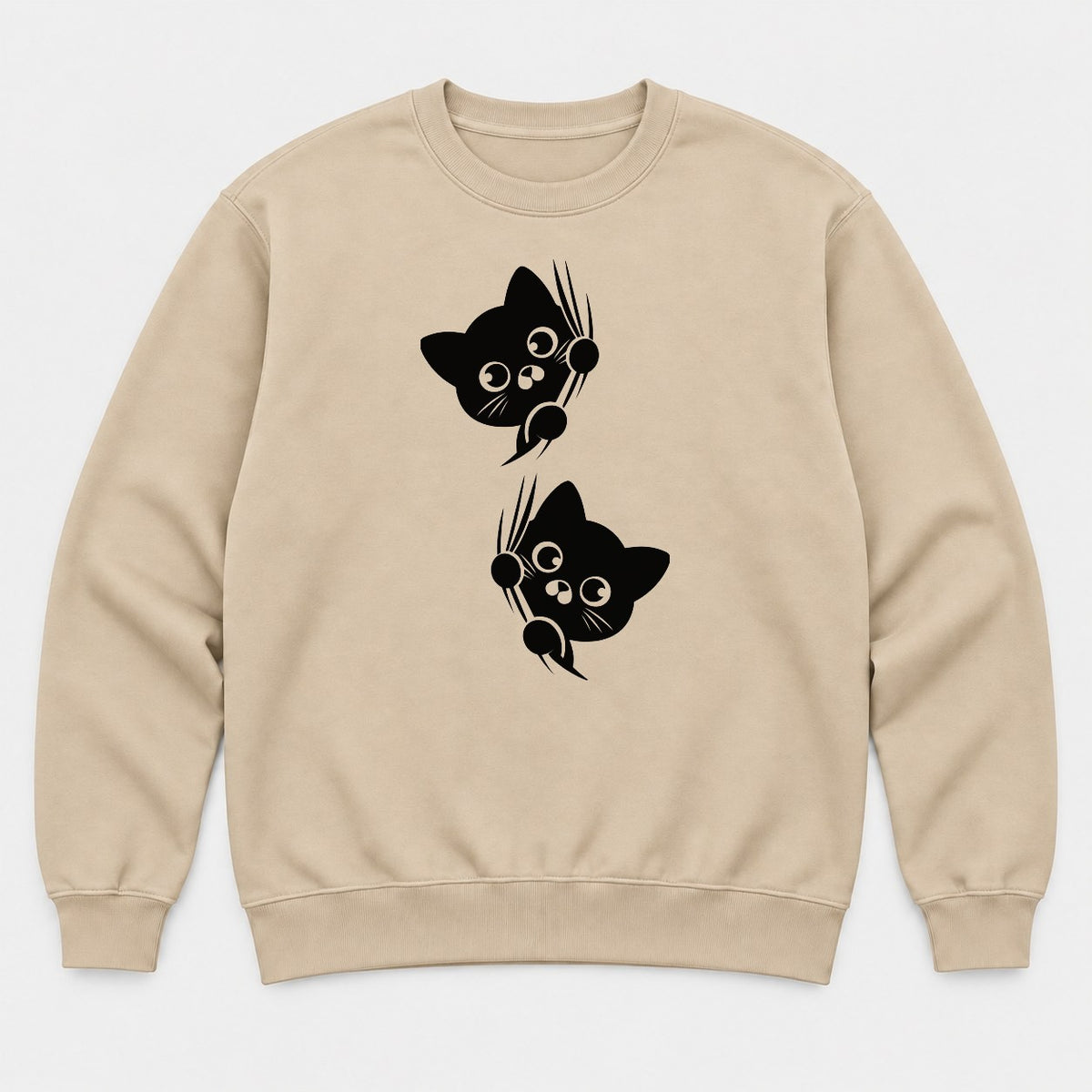 Peeking Black Cat Claw Scratch Graphic T-Shirt & Sweatshirt - Sweatshirt Sand Front