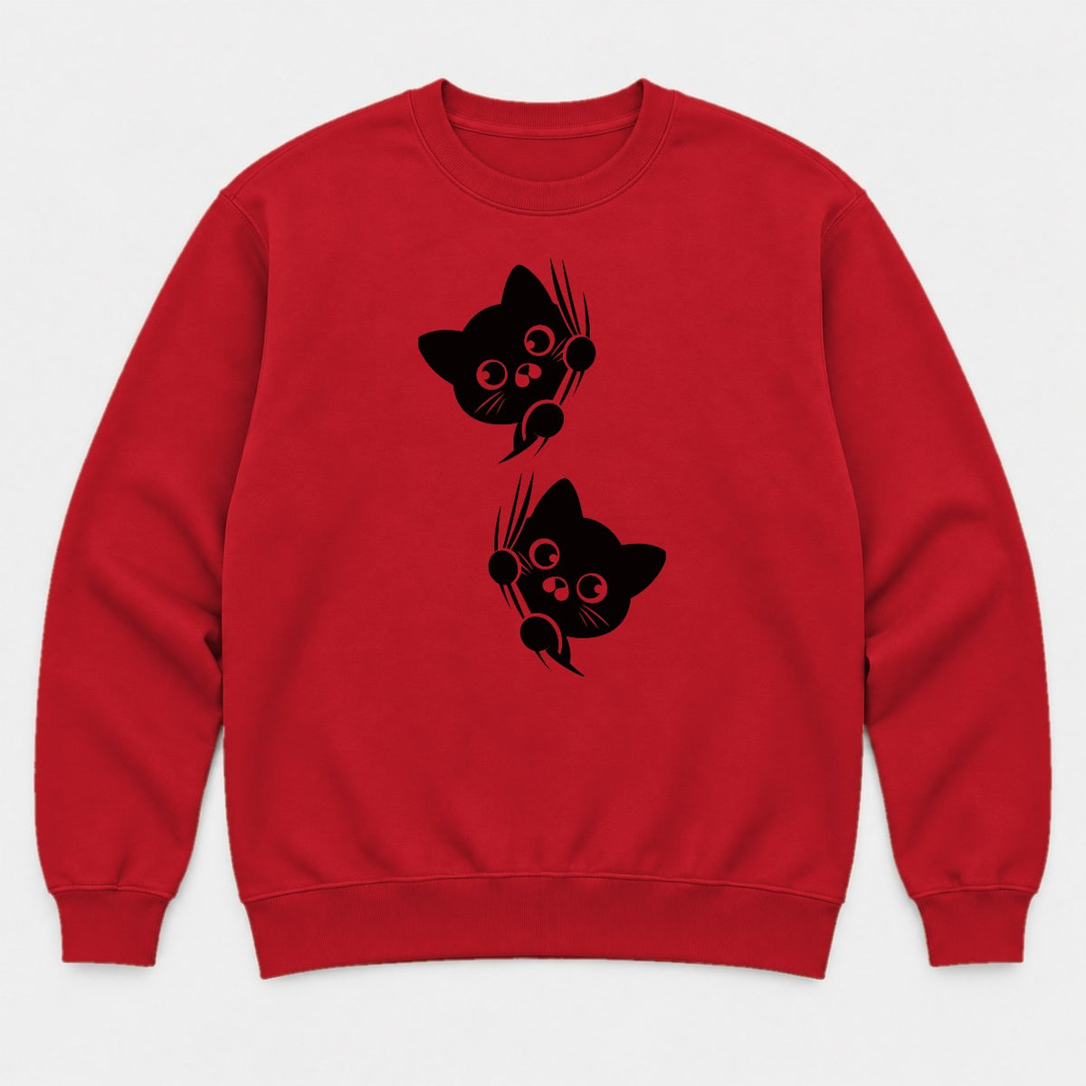 Peeking Black Cat Claw Scratch Graphic T-Shirt & Sweatshirt - Sweatshirt Red Front