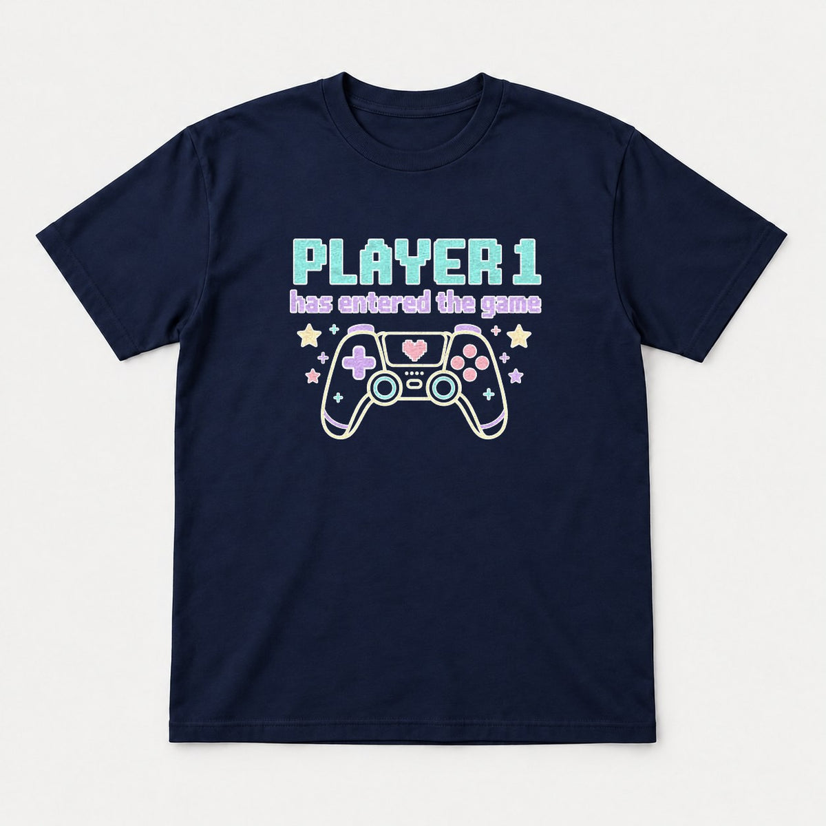 Player 1 Has Entered The Game Pastel Gamer Graphic T-Shirt & Sweatshirt - Tshirt Navy Front