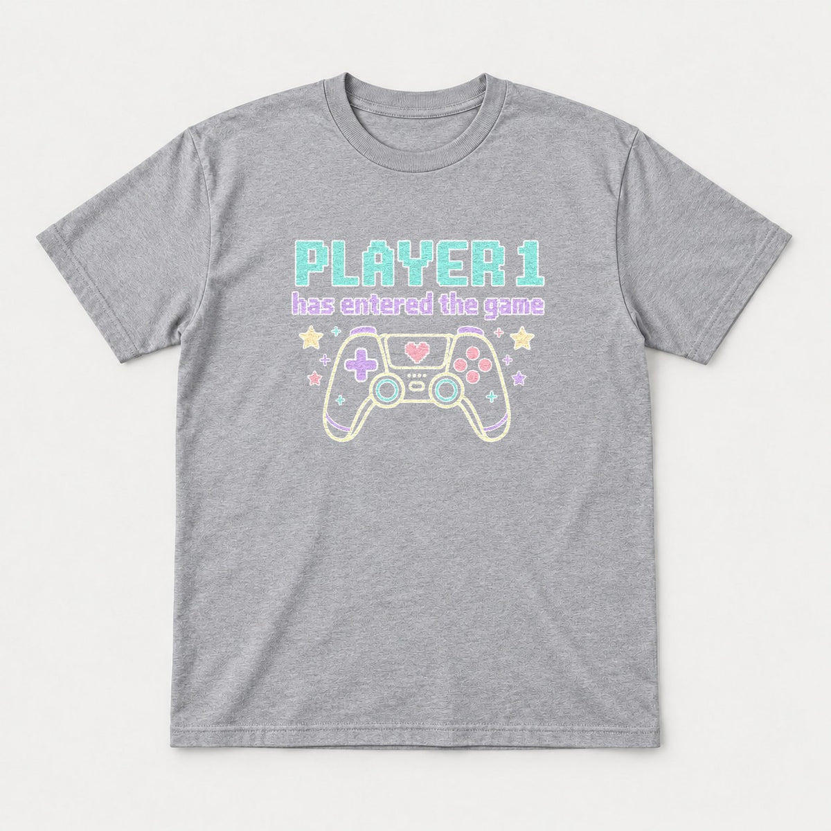 Player 1 Has Entered The Game Pastel Gamer Graphic T-Shirt & Sweatshirt - Tshirt Sport Grey Front