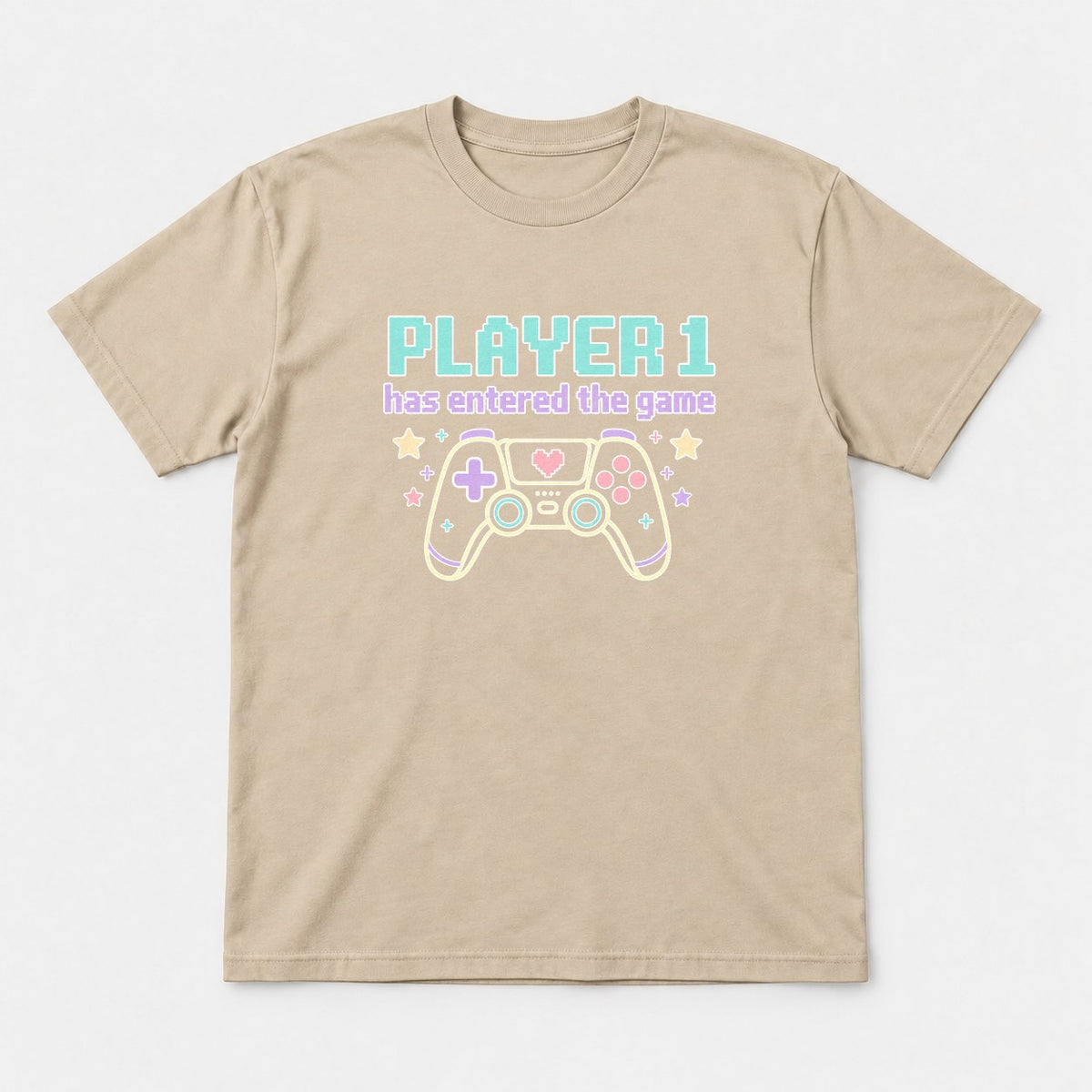 Player 1 Has Entered The Game Pastel Gamer Graphic T-Shirt & Sweatshirt - Tshirt Sand Front