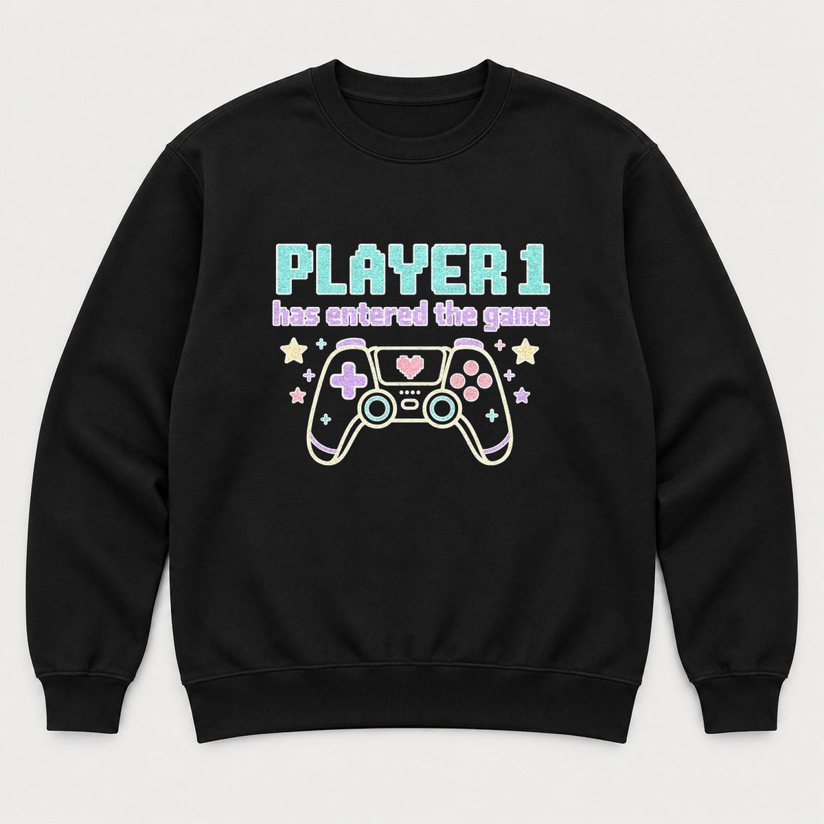 Player 1 Has Entered The Game Pastel Gamer Graphic T-Shirt & Sweatshirt - Sweatshirt Black Front