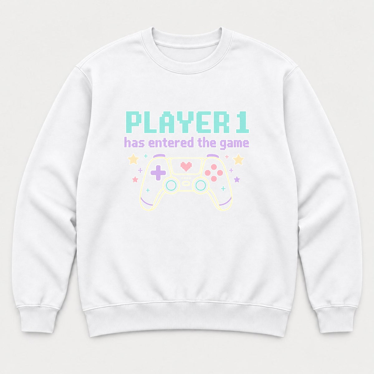 Player 1 Has Entered The Game Pastel Gamer Graphic T-Shirt & Sweatshirt - Sweatshirt White Front