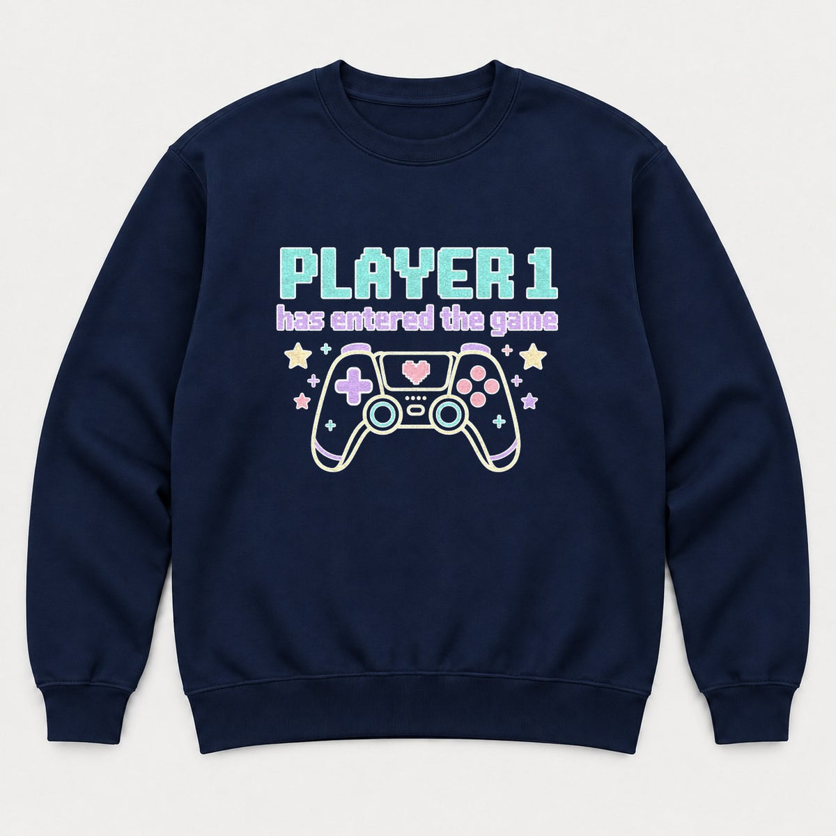 Player 1 Has Entered The Game Pastel Gamer Graphic T-Shirt & Sweatshirt - Sweatshirt Navy Front