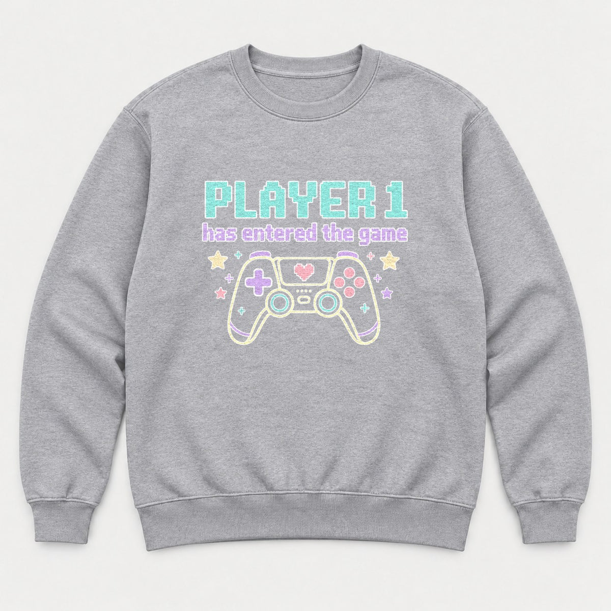Player 1 Has Entered The Game Pastel Gamer Graphic T-Shirt & Sweatshirt - Sweatshirt Sport Grey Front