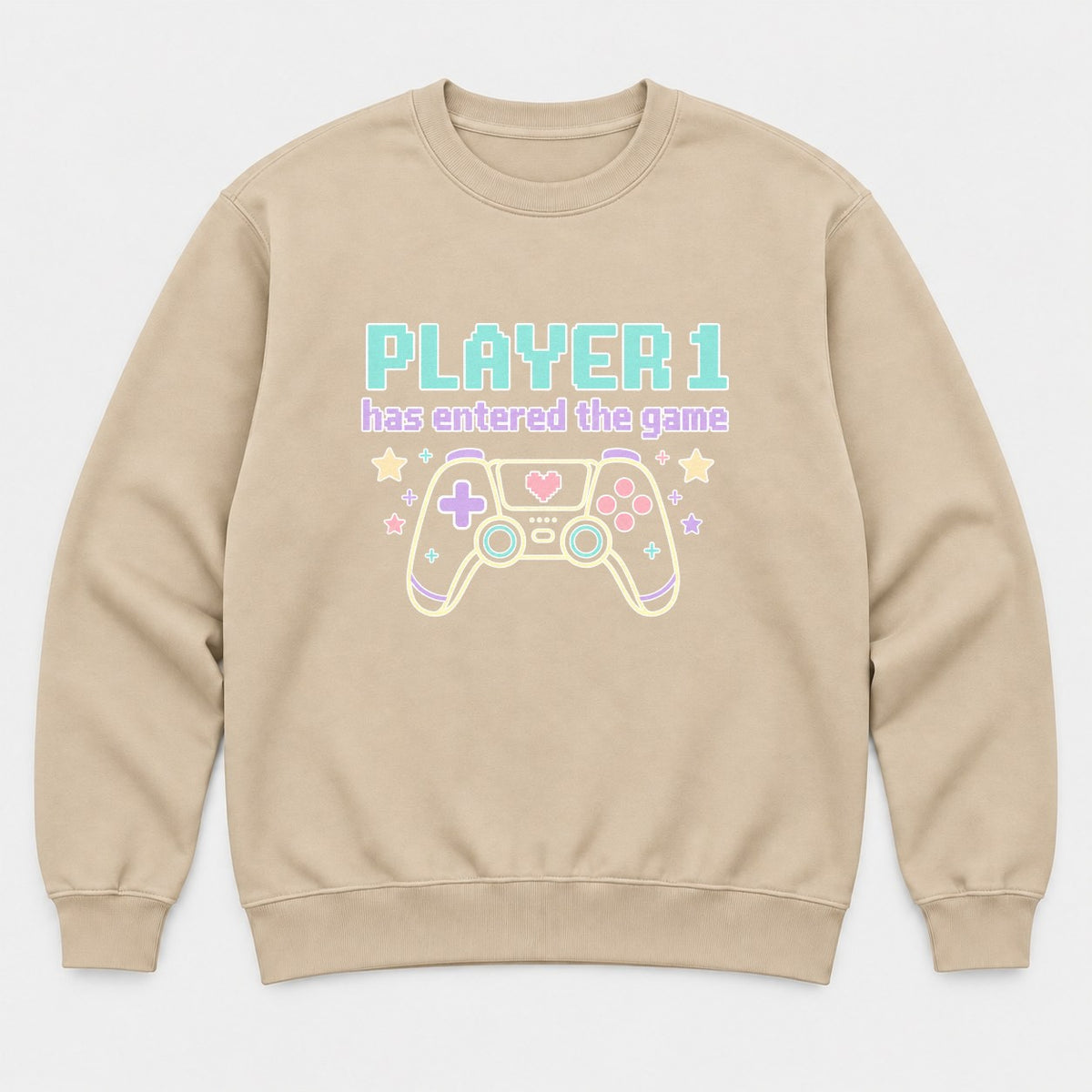 Player 1 Has Entered The Game Pastel Gamer Graphic T-Shirt & Sweatshirt - Sweatshirt Sand Front