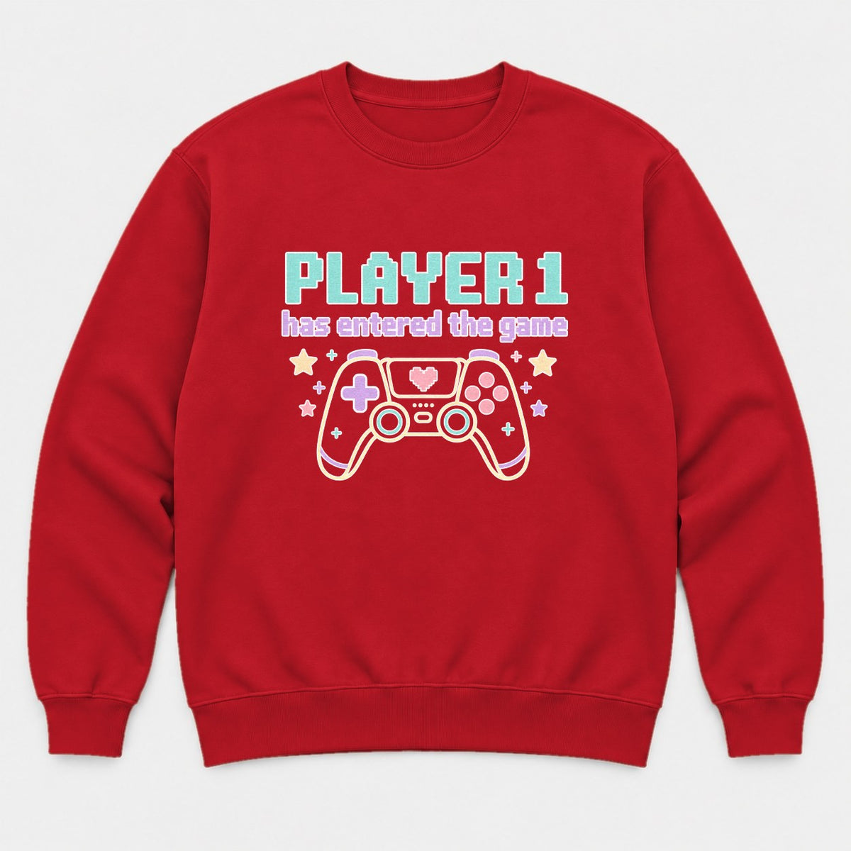 Player 1 Has Entered The Game Pastel Gamer Graphic T-Shirt & Sweatshirt - Sweatshirt Red Front