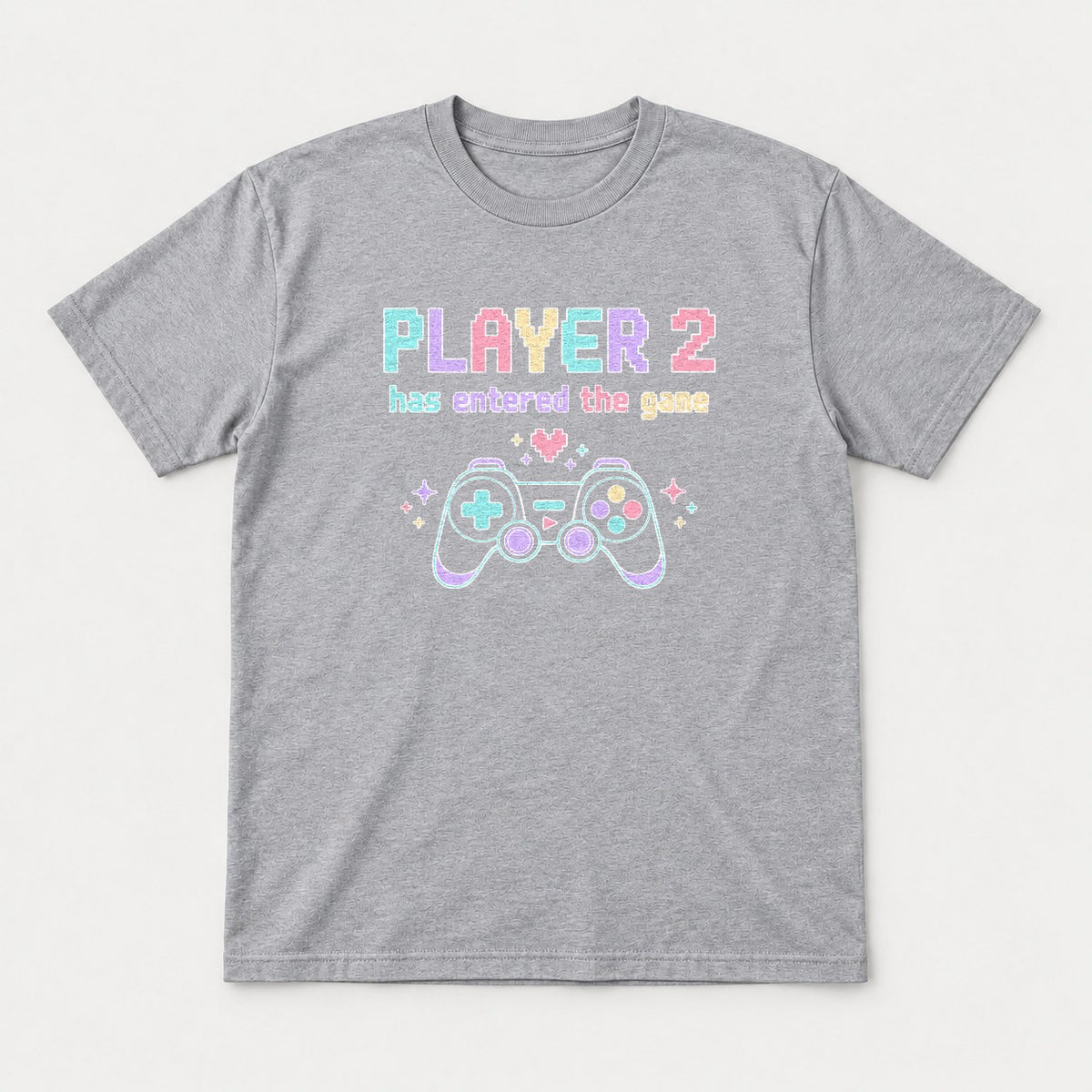 Player 2 Has Entered the Game Pastel Gamer Graphic T-Shirt & Sweatshirt - Tshirt Sport Grey Front