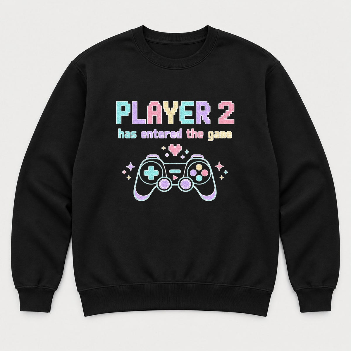 Player 2 Has Entered the Game Pastel Gamer Graphic T-Shirt & Sweatshirt - Sweatshirt Black Front