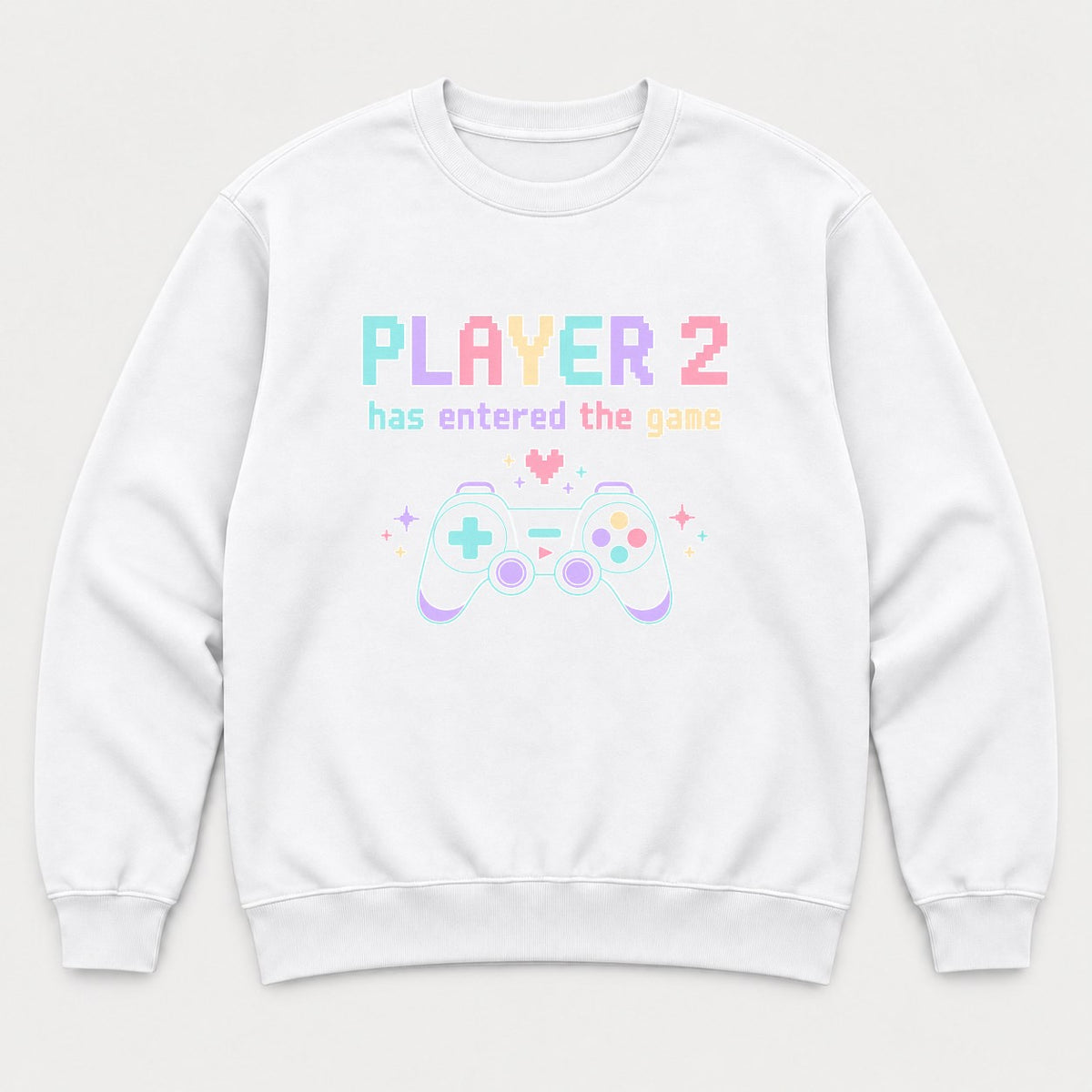 Player 2 Has Entered the Game Pastel Gamer Graphic T-Shirt & Sweatshirt - Sweatshirt White Front