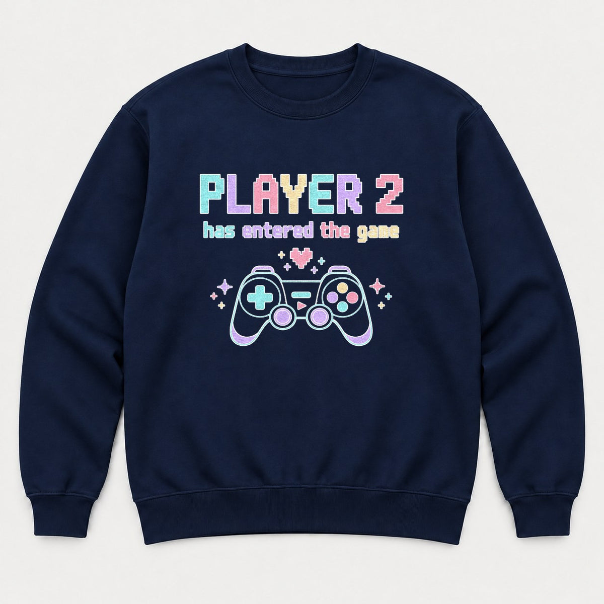 Player 2 Has Entered the Game Pastel Gamer Graphic T-Shirt & Sweatshirt - Sweatshirt Navy Front