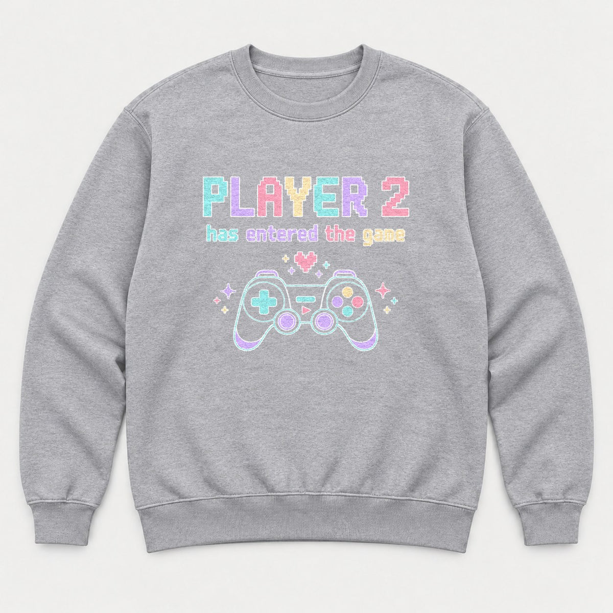 Player 2 Has Entered the Game Pastel Gamer Graphic T-Shirt & Sweatshirt - Sweatshirt Sport Grey Front