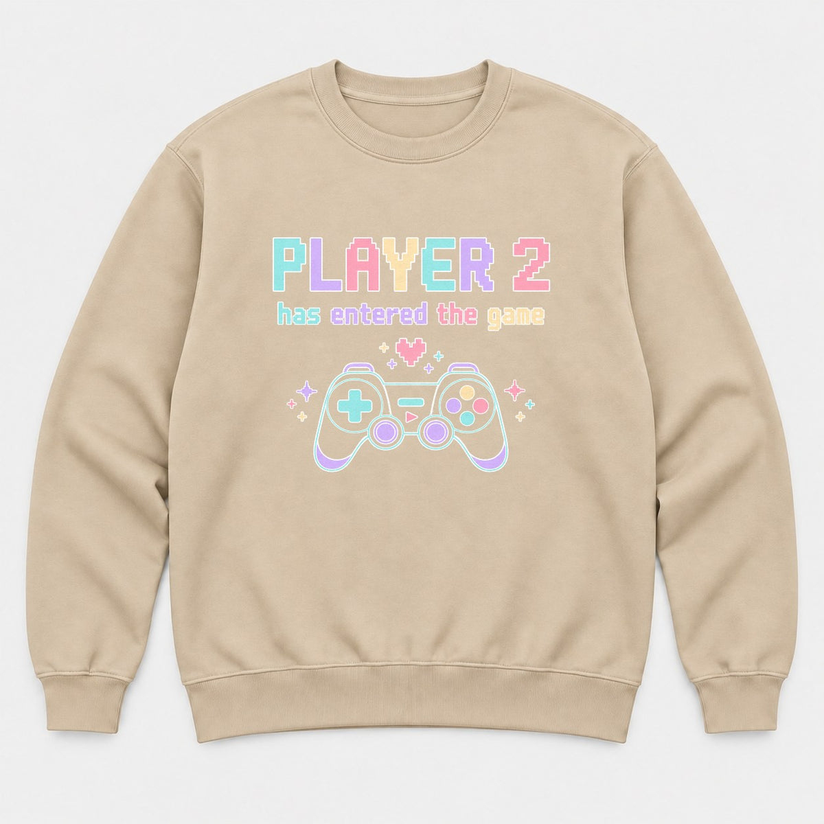 Player 2 Has Entered the Game Pastel Gamer Graphic T-Shirt & Sweatshirt - Sweatshirt Sand Front