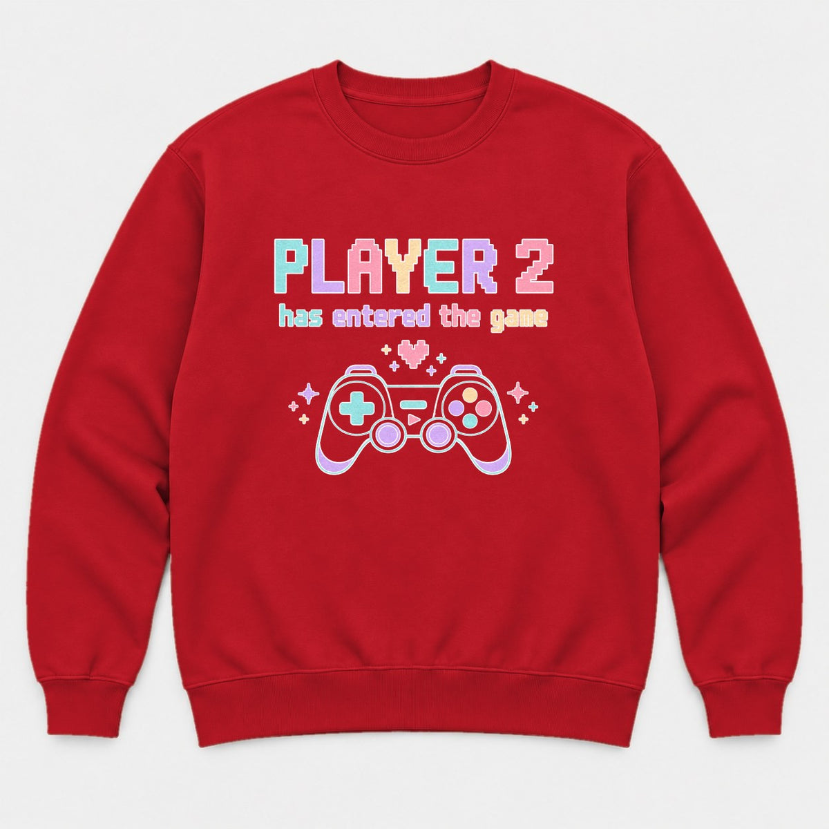 Player 2 Has Entered the Game Pastel Gamer Graphic T-Shirt & Sweatshirt - Sweatshirt Red Front