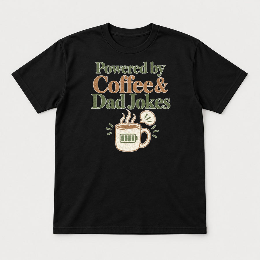 Powered by Coffee & Dad Jokes Low Battery Mug Graphic T-Shirt & Sweatshirt