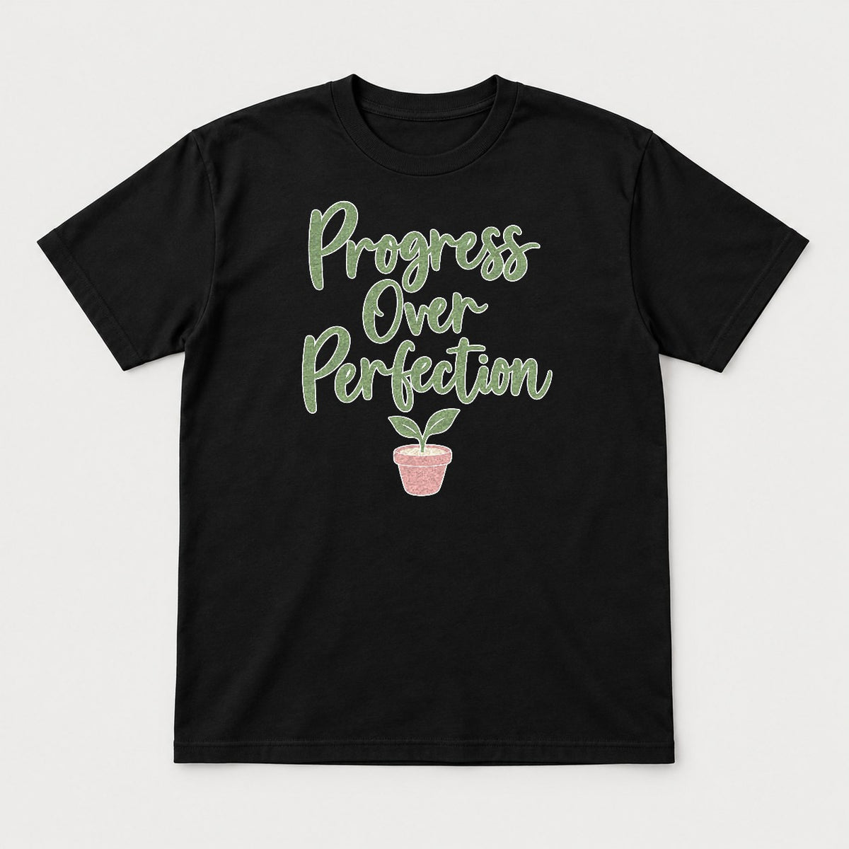 Progress Over Perfection Teacher Growth Mindset Sprout Graphic T-Shirt & Sweatshirt - Tshirt Black Front