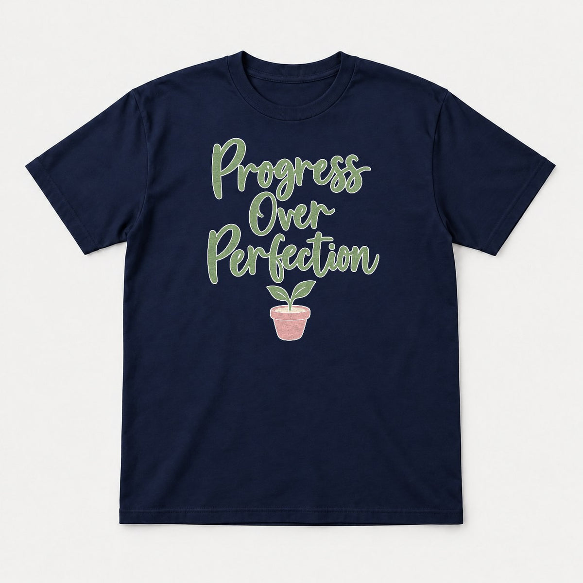 Progress Over Perfection Teacher Growth Mindset Sprout Graphic T-Shirt & Sweatshirt - Tshirt Navy Front