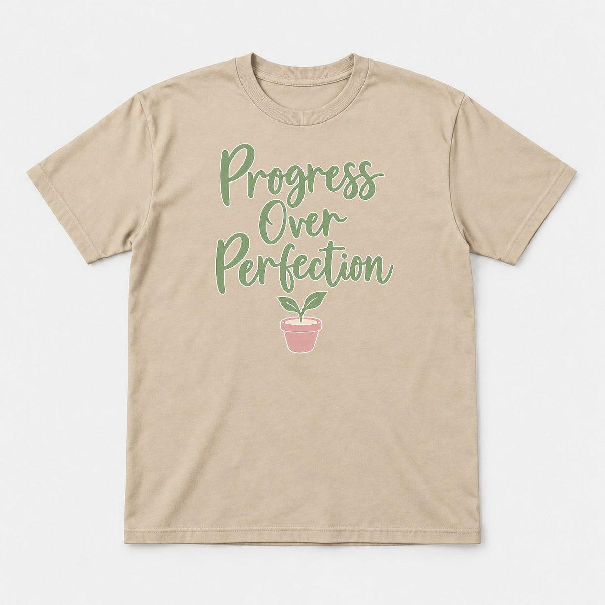 Progress Over Perfection Teacher Growth Mindset Sprout Graphic T-Shirt & Sweatshirt - Tshirt Sand Front