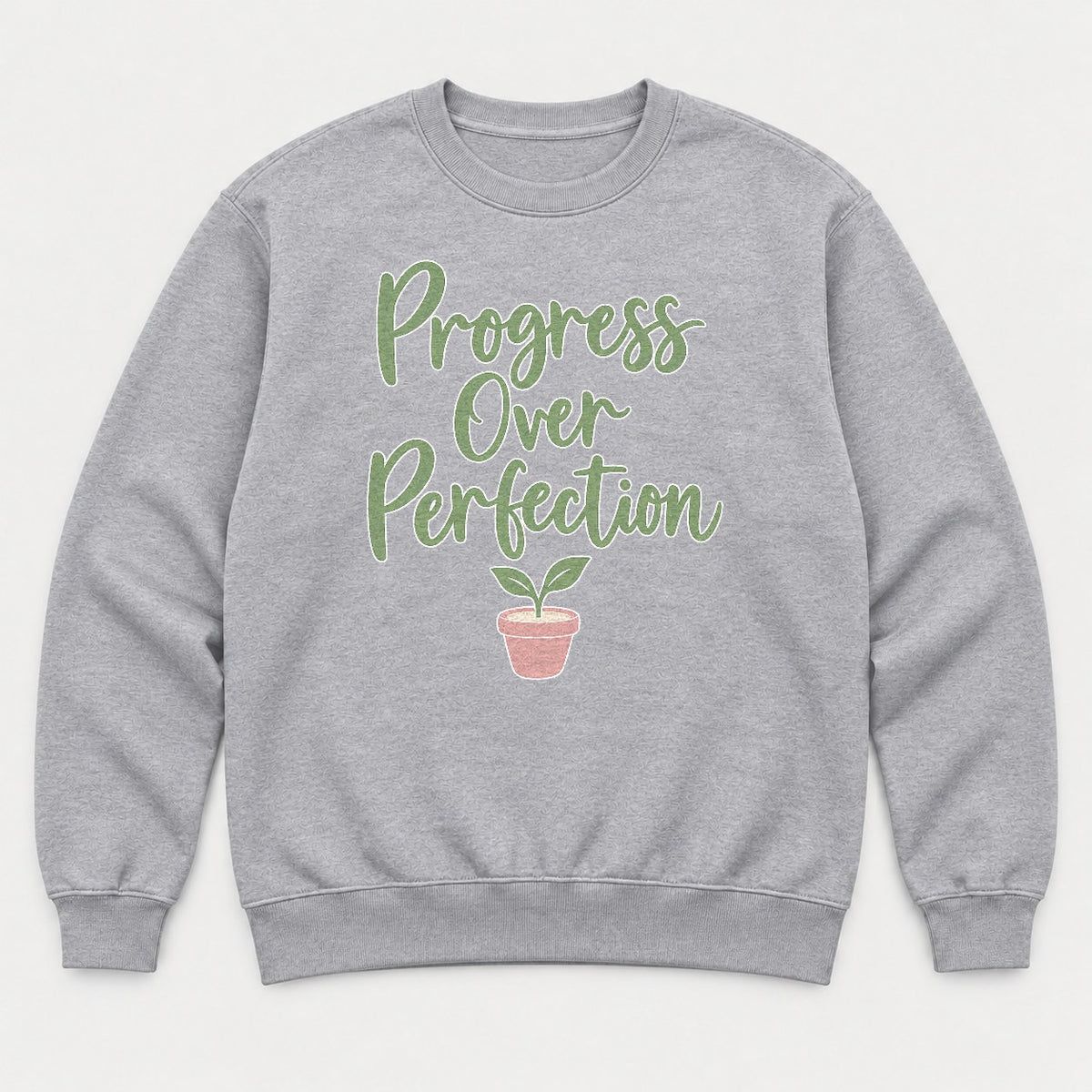 Progress Over Perfection Teacher Growth Mindset Sprout Graphic T-Shirt & Sweatshirt - Sweatshirt Sport Grey Front
